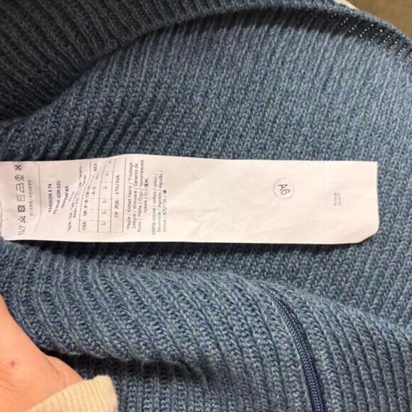 Max Mara Leisure Blue & Green Ribbed Knit Cotton Zip Up Sweater Size Large - Picture 11 of 11